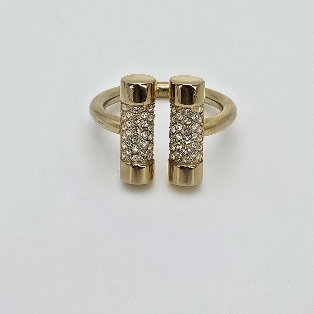 MICHAEL KORS Open Cuff Ring Pave Crystals Barrel Shape Gold Tone Size 7 Signed - Picture 8 of 11